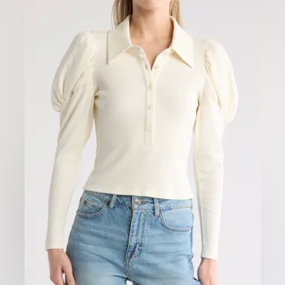 SOLD Area Stars NWT Cream Ford Puff Sleeve Rib Knit Long Sleeve Top - Picture 2 of 10